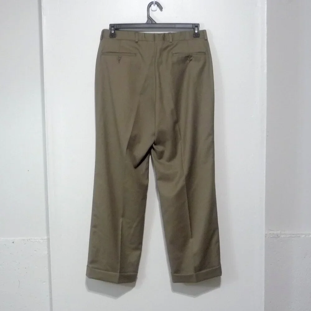 LRL WOOL PANTS PLEATED CUFFED WAIST 32